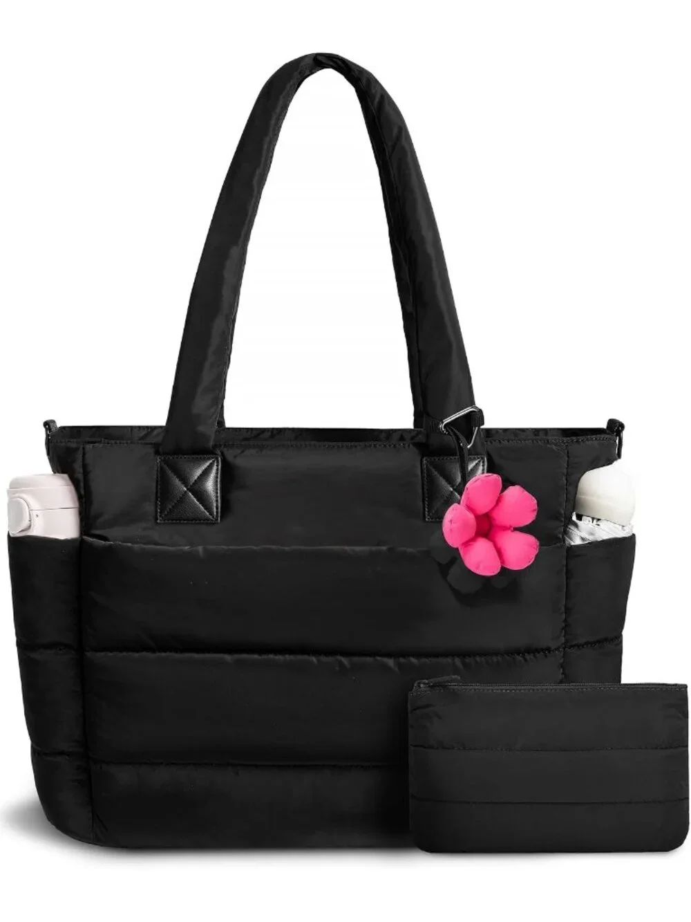 👜Women's Black Set Quilted Puffer Tote Bag Lightweight Work For Travel Handbags